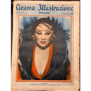1934 Italian Cinema Illustration Mae West Magazine Katherine Hepburn Hollywood